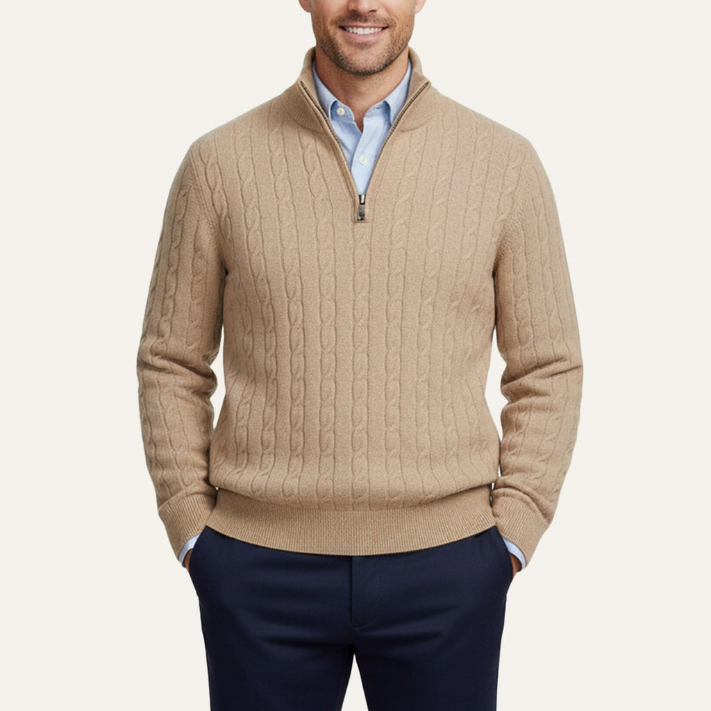 The St. Moritz Cable Knit Zipper Jumper for Men - Old Money Style