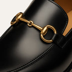 The Caernarfon Men's Black Leather Horsebit Foral Loafers