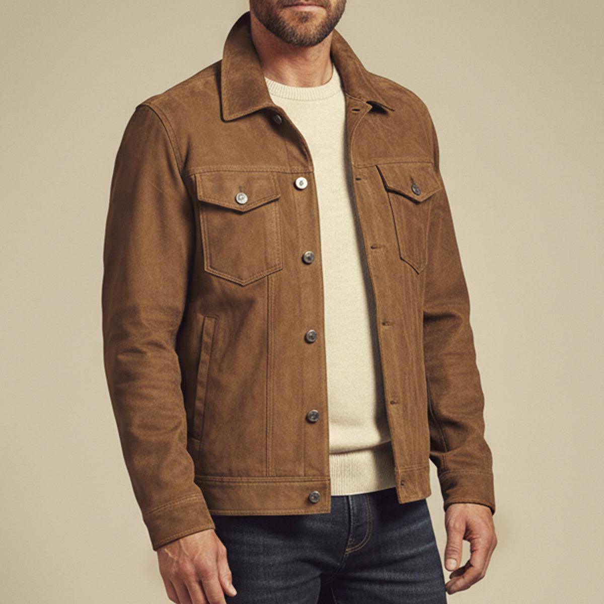 The Vintage Suede Cargo Jacket for Men — Lightweight Outdoor Style