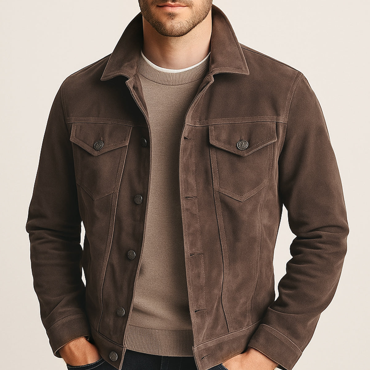 The Vintage Suede Cargo Jacket for Men — Lightweight Outdoor Style