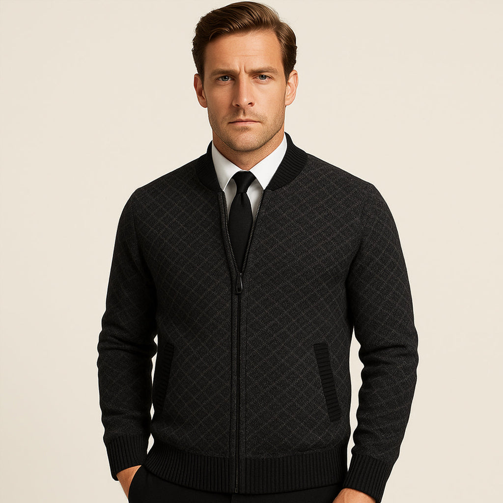 The Bibbona Knitted Diamond Pattern Zip Up Men’s Cardigan