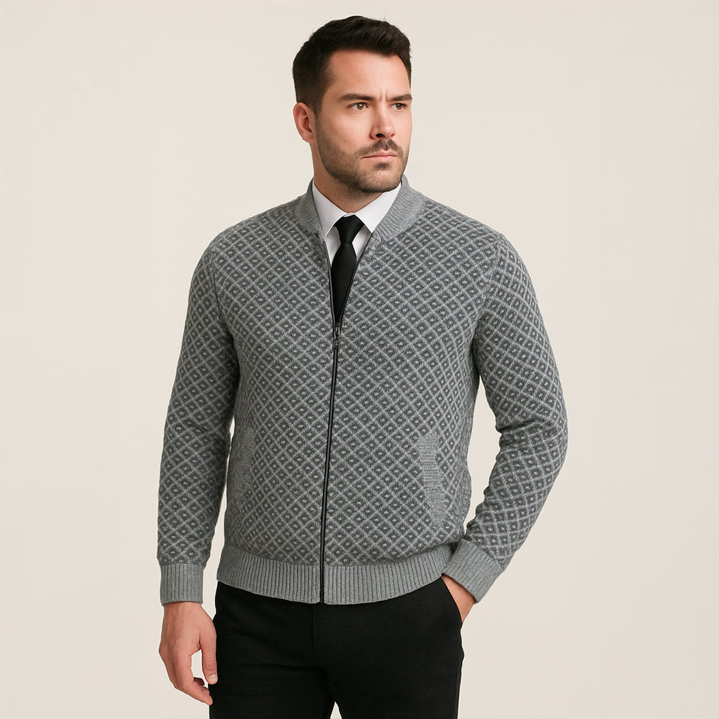 The Bibbona Knitted Diamond Pattern Zip Up Men’s Cardigan